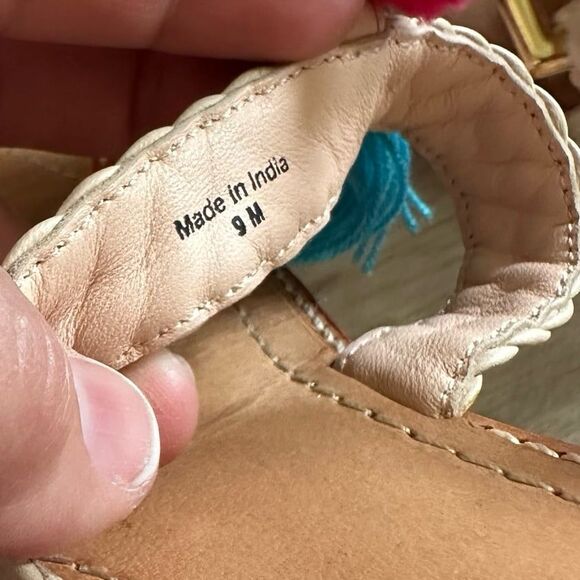 Kate Spade New York Sunset Sandals Pom Poms Tassles Woven Leather Straps Size 9 - Picture 10 of 12